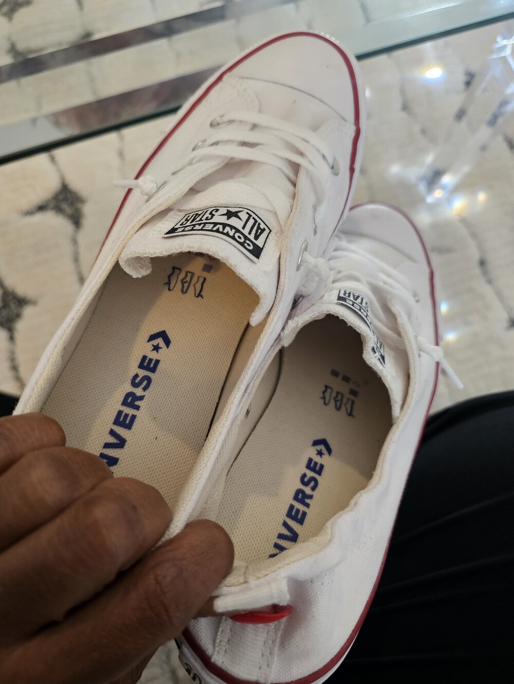Converse Low Top Canvas Sneakers in White with Red and Black Accents - Slip On - Picture 2 of 9
